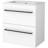 Badmeubelset bws salt 60x39 cm met grepen 2 lades met wastafel 1 kraangat ice white