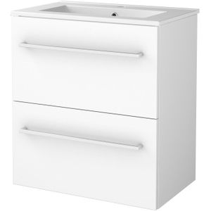 Badmeubelset bws salt 60x39 cm met grepen 2 lades met wastafel 1 kraangat ice white