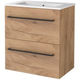 Badmeubelset bws salt 60x39 cm met grepen 2 lades met wastafel 1 kraangat whisky oak