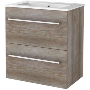 Badmeubelset bws salt 60x39 cm met grepen 2 lades met wastafel 1 kraangat scotch oak