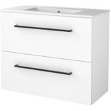 Badmeubelset bws salt 80x39 cm met grepen 2 lades met wastafel 1 kraangat ice white