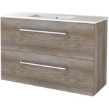 Badmeubelset bws salt 100x39 cm met grepen 2 lades met wastafel 1 kraangat scotch oak