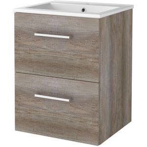 Badmeubelset bws salt 50x46 cm met grepen 2 lades met wastafel 1 kraangat scotch oak