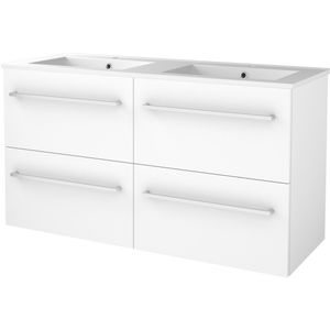 Badmeubelset BWS Salt 120x46cm Met Grepen 4 Lades Met Wastafel 2 Kraangaten Ice White
