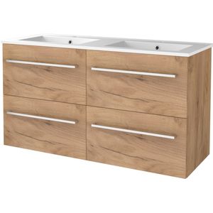 Badmeubelset Aquasplash Salt 120x46cm Met Grepen (Kleurkeuze) 4 Lades Met Wastafel 2 Kraangaten Whisky Oak Aquasplash