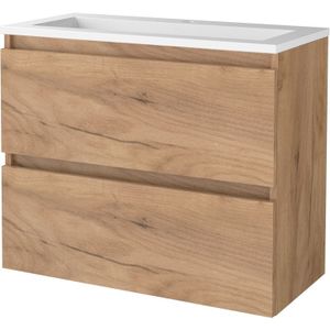 Badmeubelset bws salt 80x39 cm greeploos 2 lades met wastafel acryl 1 kraangat whisky oak