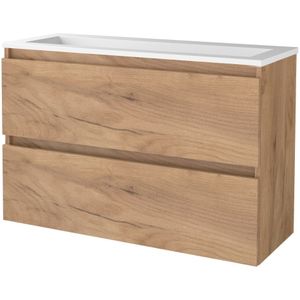 Badmeubelset BWS Salt 100x39cm Greeploos 2 Lades Met Wastafel Acryl Whisky Oak