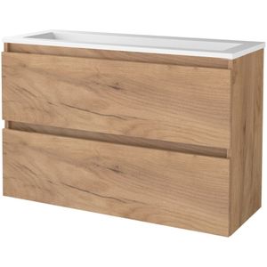 Badmeubelset bws salt 100x39 cm greeploos 2 lades met wastafel acryl whisky oak