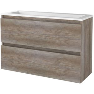 Badmeubelset bws salt 100x39 cm greeploos 2 lades met wastafel acryl 1 kraangat scotch oak