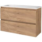 Badmeubelset bws salt 100x39 cm greeploos 2 lades met wastafel 2 kraangaten whisky oak