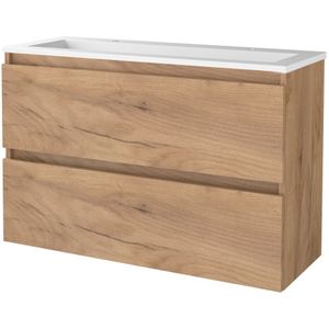 Badmeubelset BWS Salt 100x39cm Greeploos 2 Lades Met Wastafel 2 Kraangaten Whisky Oak