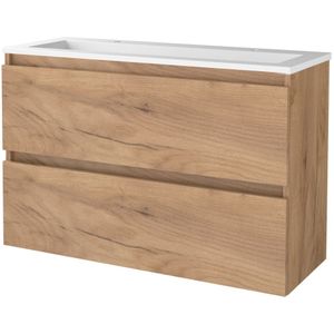 Badmeubelset bws salt 100x39 cm greeploos 2 lades met wastafel 2 kraangaten whisky oak