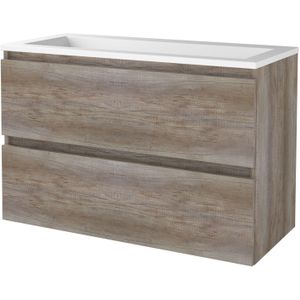 Badmeubelset bws salt 100x46 cm greeploos 2 lades met wastafel acryl scotch oak