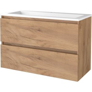 Badmeubelset bws salt 100x46 cm greeploos 2 lades met wastafel acryl 1 kraangat whisky oak