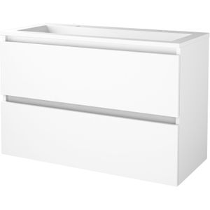 Badmeubelset bws salt 100x46 cm greeploos 2 lades met wastafel acryl 2 kraangaten ice white