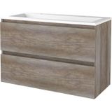 Badmeubelset bws salt 100x46 cm greeploos 2 lades met wastafel acryl 2 kraangaten scotch oak