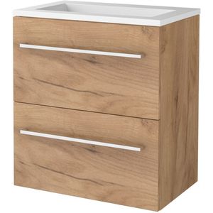 Badmeubelset Aquasplash Salt 60x39cm Met Grepen (Kleurkeuze) 2 Lades Met Wastafel Acryl Whisky Oak Aquasplash