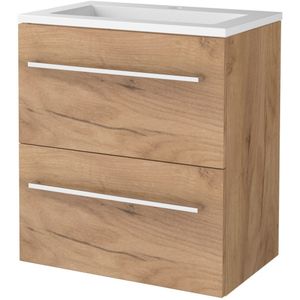 Badmeubelset bws salt 60x39 cm met grepen 2 lades met wastafel acryl 1 kraangat whisky oak