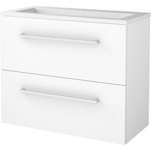 Badmeubelset BWS Salt 80x39cm Met Grepen 2 Lades Met Wastafel Acryl 1 Kraangat Ice White