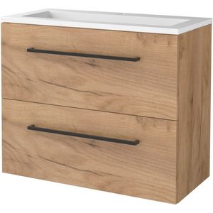 Badmeubelset Aquasplash Salt 80x39cm Met Grepen (Kleurkeuze) 2 Lades Met Wastafel Acryl 1 Kraangat Whisky Oak Aquasplash