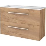 Badmeubelset BWS Salt 100x39cm Met Grepen 2 Lades Met Wastafel Acryl 1 Kraangat Whisky Oak