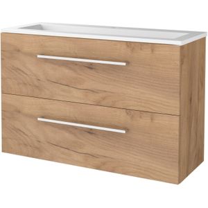 Badmeubelset bws salt 100x39 cm met grepen 2 lades met wastafel acryl 1 kraangat whisky oak