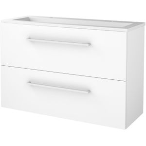 Badmeubelset bws salt 100x39 cm met grepen 2 lades met wastafel acryl 2 kraangaten ice white