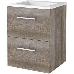 Badmeubelset BWS Salt 50x46cm Met Grepen (Kleurkeuze) 2 Lades Met Wastafel Acryl Scotch Oak