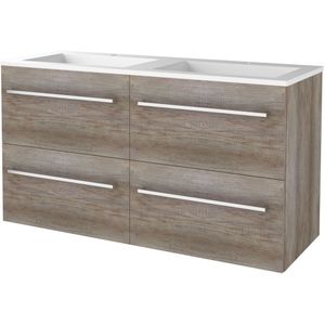 Badmeubelset bws salt 120x46 cm met grepen 4 lades met wastafel acryl 2 kraangaten scotch oak