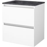 Badmeubelset bws salt 60x46 cm greeploos 2 lades met wastafel hardsteen ice white