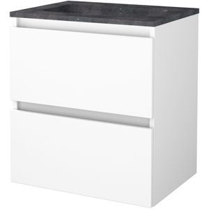 Badmeubelset bws salt 60x46 cm greeploos 2 lades met wastafel hardsteen 1 kraangat ice white