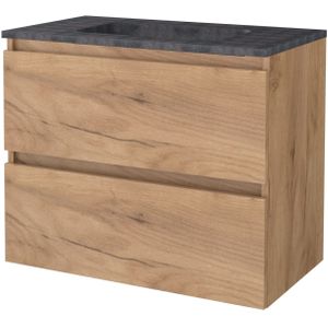 Badmeubelset bws salt 80x46 cm greeploos 2 lades met wastafel hardsteen whisky oak