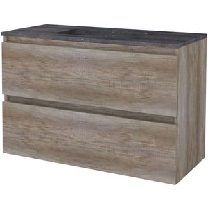Badmeubelset BWS Salt 100x46cm Greeploos 2 Lades Met Wastafel Hardsteen Scotch Oak