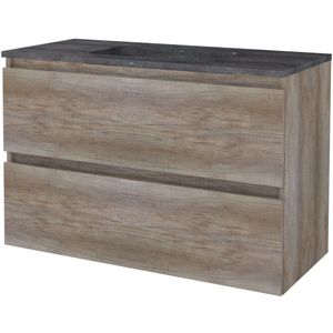 Badmeubelset bws salt 100x46 cm greeploos 2 lades met wastafel hardsteen scotch oak