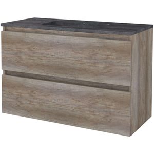 Badmeubelset bws salt 100x46 cm greeploos 2 lades met wastafel hardsteen 1 kraangat scotch oak