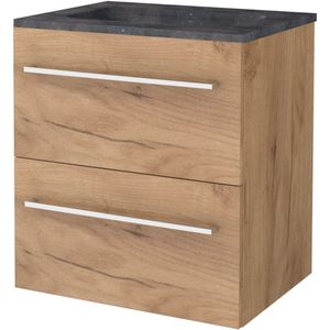 Badmeubelset Aquasplash Salt 60x46cm Met Grepen (Kleurkeuze) 2 Lades Met Wastafel Hardsteen 1 Kraangat Whisky Oak Aquasplash