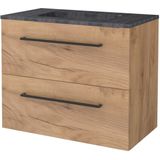 Badmeubelset BWS Salt 80x46cm Met Grepen 2 Lades Met Wastafel Hardsteen Whisky Oak