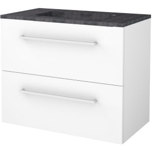 Badmeubelset bws salt 80x46 cm met grepen 2 lades met wastafel hardsteen 1 kraangat ice white