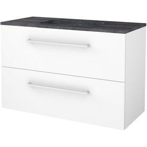 Badmeubelset bws salt 100x46 cm met grepen 2 lades met wastafel hardsteen 1 kraangat ice white