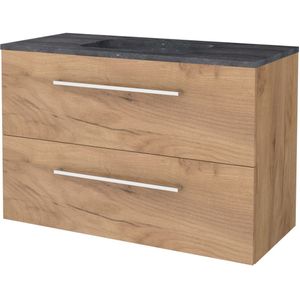 Badmeubelset BWS Salt 100x46cm Met Grepen 2 Lades Met Wastafel Hardsteen 1 Kraangat Whisky Oak