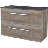 Badmeubelset BWS Salt 100x46cm Met Grepen 2 Lades Met Wastafel Hardsteen 1 Kraangat Scotch Oak