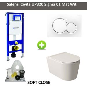 Geberit UP320 Toiletset Wandcloset Salenzi Civita Mat Wit met Sigma 01 Drukplaat