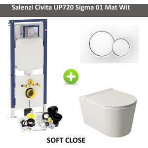 Geberit UP720 Toiletset Wandcloset Salenzi Civita Mat Wit met Sigma 01 Drukplaat