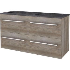 Badmeubelset bws salt 120x46 cm met grepen 4 lades met wastafel hardsteen 2 kraangaten scotch oak