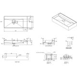 Wastafel Ideavit Solidbliss 90x45x16 cm Solid Surface 1 Plateau Mat Wit