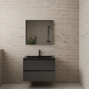 ACTIE BWS Badmeubel | Paris | Antraciet 80 cm | Mat Zwart Wastafel | 1 Kraangat