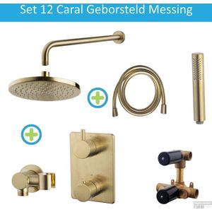 Wiesbaden Inbouw Regendouche Set 12 Caral Rechthoek Muuruitloop Geborsteld Messing Goud