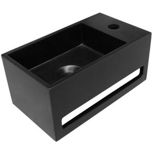 Boss & Wessing Bali - Wastafel - Mat Zwart - Solid Surface - Kraangat Rechts