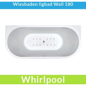 Half vrijstaande whirlpool wiesbaden wall 180x80x58 cm luchtsysteem met rvs jets glans wit