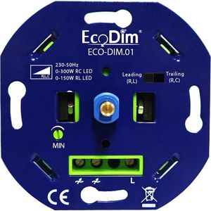 LED dimmer 0-300 Watt Fase aan- en afsnijding incl. afdekraampje en draaiknop ECO-DIM.01